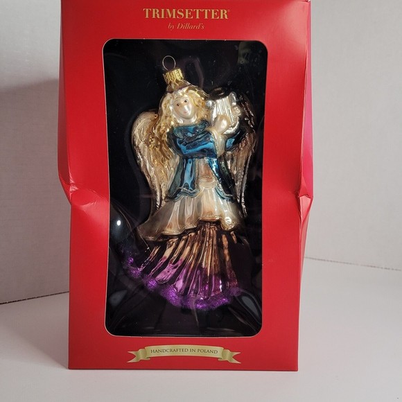 DILLARDS TRIMSETTER ANGEL w/ Harp Glass Ornament HANDCRAFTED in POLAND Christmas - Picture 7 of 7